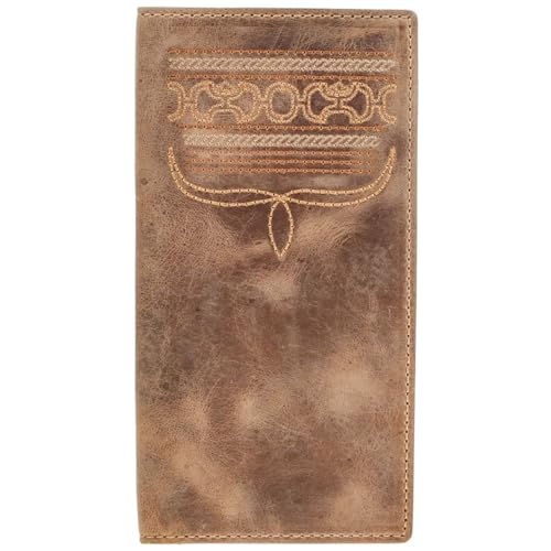 HOOEY Dalton Smooth Brown Leather Rodeo Wallet - Genuine Leather Single-Fold with Boot Stitch Embroidery, ID Window, Checkbook Space & Multiple Card Slots - Western Wallet for Men - color: Dalton - Brown