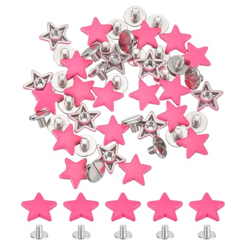 uxcell Metal Star Rivets Studs, Star Rivets Screw Nailhead Punk Rivets, Metal Leather Rivets for Leather Craft - color: Pink