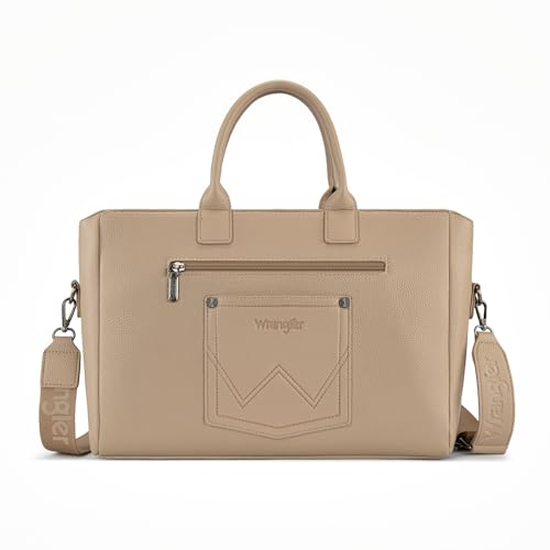 Wrangler Work Tote Bag for Men and Women Business Teacher Bag Large Capacity Briefcase Handbag with Adjustable Strap - color: Khaki