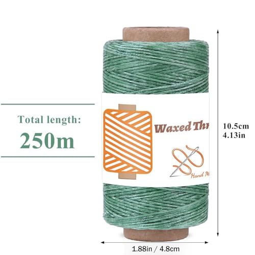 Qmnnma Waxed Thread 284 Yards, Light Green Leather Thread for Hand Sewing - color: Light green