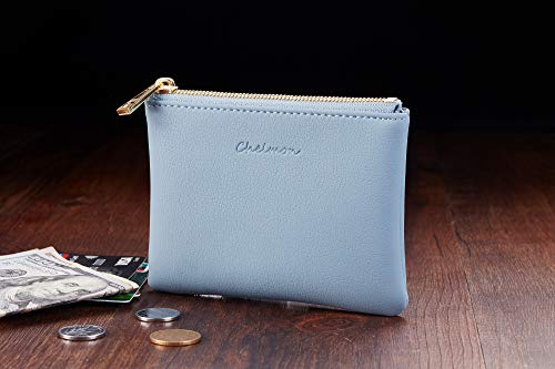 Chelmon Vegan Leather Coin Purse Pouch Change Purse With Zipper For Men Women - color: Blue Classic
