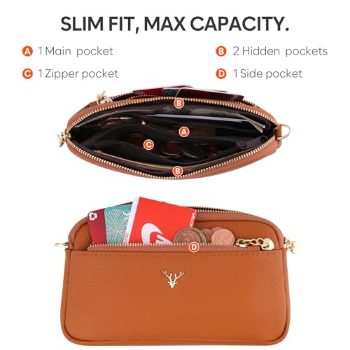 Genuine Leather Wristlet Wallets for Women Clutch Purse with Detachable Strap Slim Phone Wallet for Travel Wedding - color: Brown
