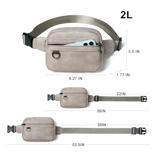 Leresas 2L Fanny Packs for Women Vegan Leather Belt Bag Crossbody Bag Small Chic Waist Sling Bag Waterproof Running Travel Light Grey - color: Light grey