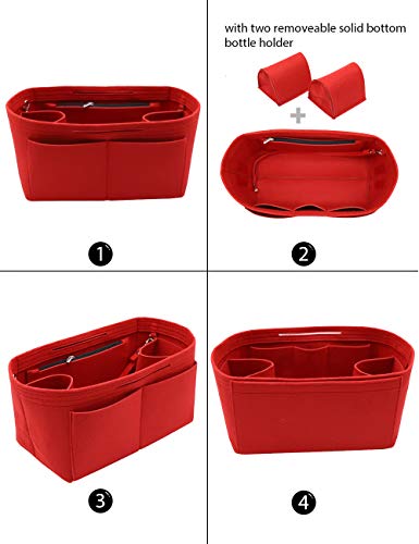 LEXSION Felt Purse Organizer Insert Zipper Pocket with Two Removeable Bottle Holder - color: Red, size: Medium