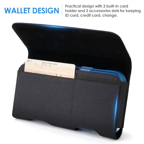 Mopaclle Nylon Phone Holster with Heavy Duty Metal Belt Clip and Card Holder, Compatible with iPhone 17/16/15/14/13/12 Pro and Samsung Galaxy S26/S25/S24/S23/S22/S21/S20 - Black - color: Nylon- Black, size: M(6.0x3.2x0.6)