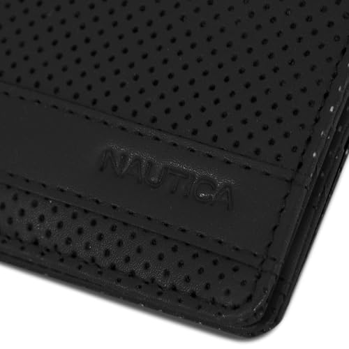 Nautica Men's Bifold Leather Wallet | RFID Blocking | ID Window | Card Slots | Organization | Durable | Stylish - color: Perforated - Black
