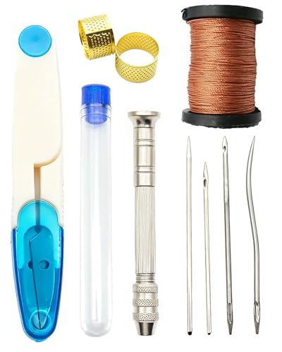 Leather Repair Sewing Kit with Thread Needles, Sewing Awl, Sewing Thread, Seam Ripper - for Leather Crafters, DIY Enthusiasts,Hand Stitching Sofa,Car Seats, Backpack and More (Brown) - color: Brown