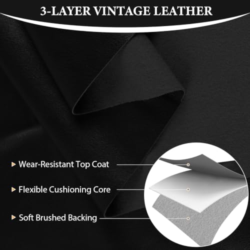 Faux Leather 1.00mm Upholstery Fabric by the Yard 55x36 Inch Black | Semi-PU Waterproof Marine Vinyl, Soft Thick 2-way Stretch Leather Sheet for Sofa Wallet Cushion Craft Sewing Projects - color: Black, size: Pre Cut 1 Yard
