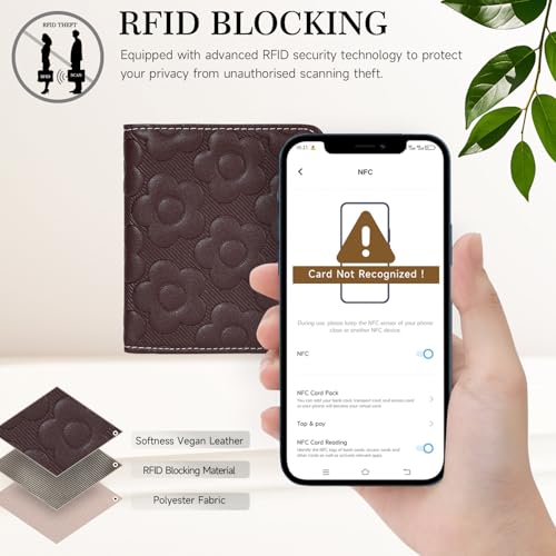 Small Wallet Women Slim RFID Leather Bifold Wallet Embossed Design | Compact design with ID window, card slots, and zipper coin pocket, ideal for daily travel, shopping, and gifts - color: 08-Coffee