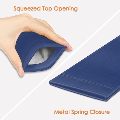 FINTIE Soft Eyeglasses Case with Cleaning Cloth, Squeeze Top Glasses Pouch | Sunglasses Eyewear Bag, Vegan Leather, For Reading /Prescription Glasses Storage, For Women Daily Carry - color: Navy Blue