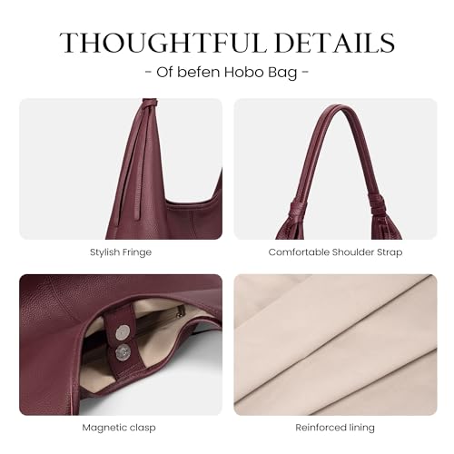 befen Genuine Leather Slouchy Hobo Purses for Women, Casual Hobo Bags - color: Burgundy