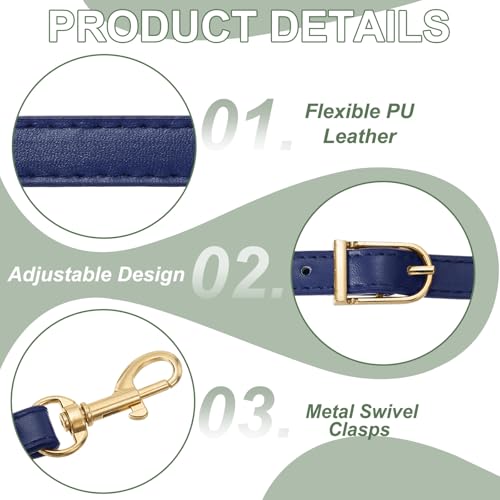 Leather Purse Strap Replacement PU Crossbody Adjustable Long Strap | Silver Swivel Clasps - color: Dark Blue Gold, size: 43-47 Inch