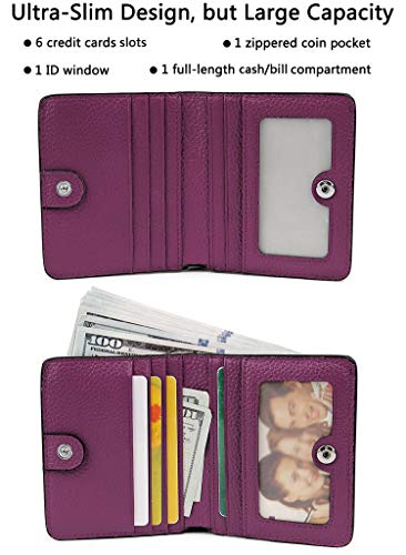 Small Leather Wallet for Women, Ladies Credit Card Holder RFID Blocking Women's Mini Bifold Pocket Purse - color: Dark Magenta Rfid Blocking