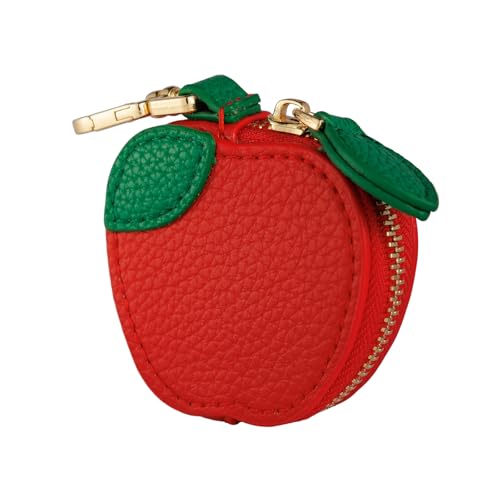 Fruit Coin Purse Bag Charm Keychain, Mini Charm Kawaii Leather Coin Purse Pouch Holder for Airtag Handbag Tote Wallet - color: Apple