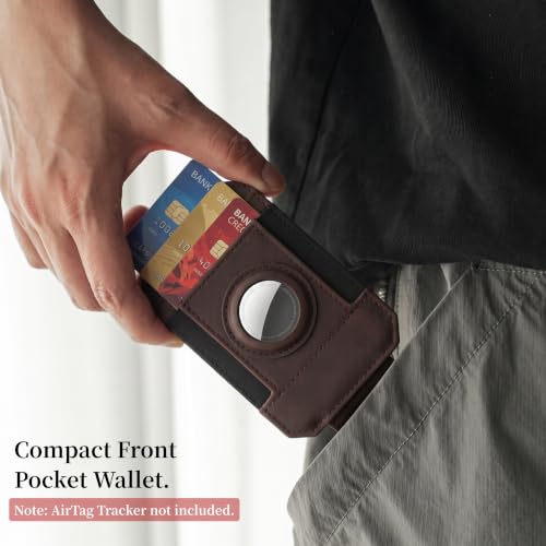 Crazy Horse Leather Money Clip Wallet with Holder Compatible with Air Tag. - color: Brown