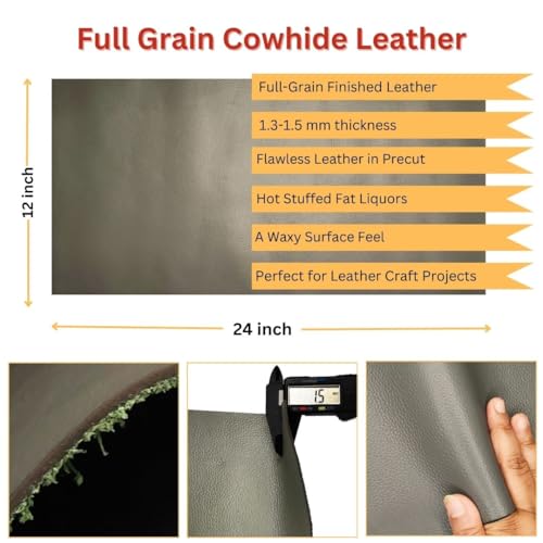 Genuine Leather Hide | 1.3-1.5 mm Thick | Full Grain Leather Sheet & Pieces for LeatherCrafting and Leatherworking Projects by Kozmo (Fossil Gray-Litchi Embossed, 12"X24") - color: Fossil Gray-litchi Embossed, size: 12"X24"