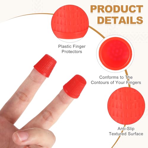 MECCANIXITY 30 Pcs Sewing Thimble Plastic, Sewing Thimble Finger Protector Finger Shield Fingertip for Quilting Craft Embroidery Accessories DIY Hand Working Sewing Tools, Red