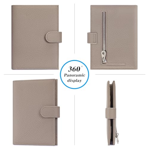Passport Holder for Travel Women RFID Blocking Genuine Leather Passport Wallet with Card Slots, Zipper Coins Pocket, Cash Holder, Grey - color: Grey
