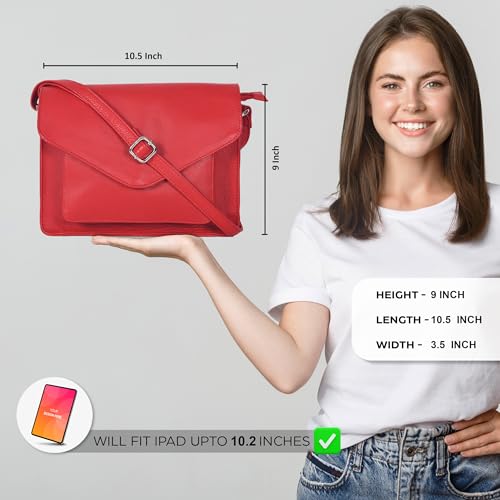 Ozora Genuine Leather Crossbody Purse for Women, Shoulder Bag - color: Red Ndm