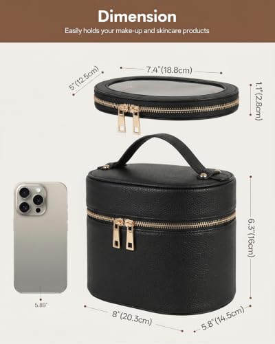 Prite 2 Pcs Makeup Bag Set Travel Cosmetic Case with Clear Pouch for Women | Removable Divider, Vanity Case, Waterproof, Vegan Leather, Elastic Slot, Dual Zipper, Structured, Easy Clean - color: Classic Black