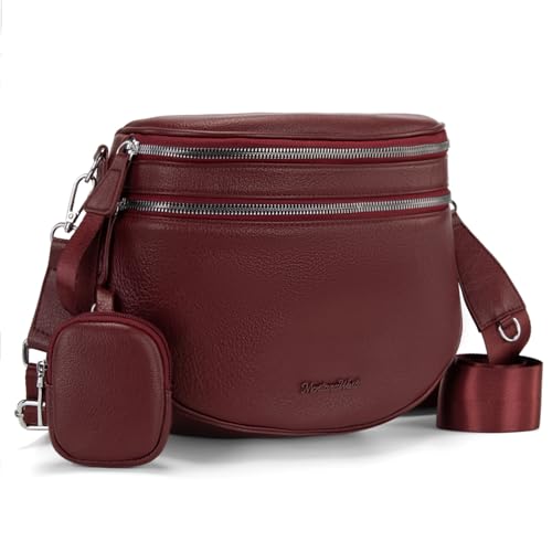 Montana West Crossbody Bum Bag for Women, Soft PU Leather Double Zip Purse - color: Burgundy