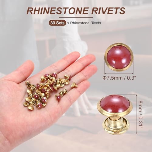 PATIKIL 7.5mm Turquoise Rapid Rivets, 30 Sets Leather Rivets Studs Rivet Double Cap Spikes Rivet for Leather Crafting for Decor Repair DIY Clothing Belts Bags Shoes, Red - color: Red