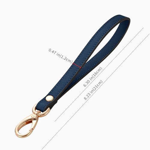 Genuine Leather Wristlet Strap - Universal Hand Lanyard Replacement - color: Gold - Blue