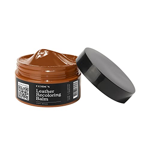 Clyde's™ Leather Company Leather Recoloring Balm – Color Restore & Scratch Repair Kit for Faded Leather Furniture, Car Seats, Sofa & Vinyl | 23 Colors | Non-Toxic Dye - color: Light Brown, size: 100ML