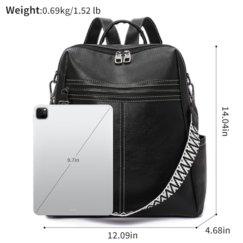 GAEKEAO Backpack Purse for Women PU Leather Travel Backpack Purses Fashion Designer Ladies Anti-theft Shoulder Bags Black - color: Black
