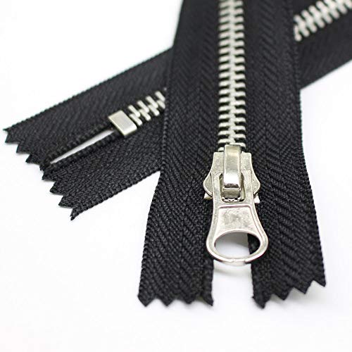 YaHoGa 5PCS 9 Inch #5 Silver Metal Zippers for Sewing Bag 23cm Black | Close End Metal Zippers Bulk for Bags Purses Shoes Crafts Jackets - color: Silver Teeth Black Tape, size: 23cm 5pcs
