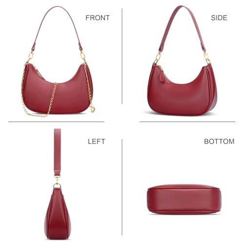 KKXIU Small Shoulder Bag for Women Mini Clutch Purses Cute Hobo Handbags | Classic Trendy Retro Underarm Crossbody Bag with Detachable Straps, Vegan Leather, Zipper Closure - color: Red