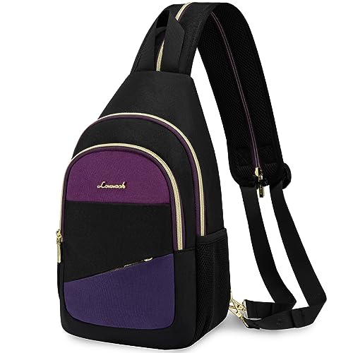 LOVEVOOK Sling Bag for Women, Sling Backpack Crossbody Bag Convertible, Small Diaper Bag Hiking Daypacks Water-resistant, Travel Shoulder Bag Chest Bag, Black Blue Purple - color: Purple-blue-black, size: Small