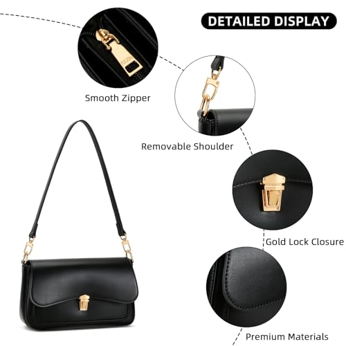 KKXIU Small Shoulder Bag for Women Cute Hobo Handbags Mini Clutch Purses | Classic Trendy Retro Underarm Crossbody Bag with Detachable Straps, Zipper Closure - color: Black