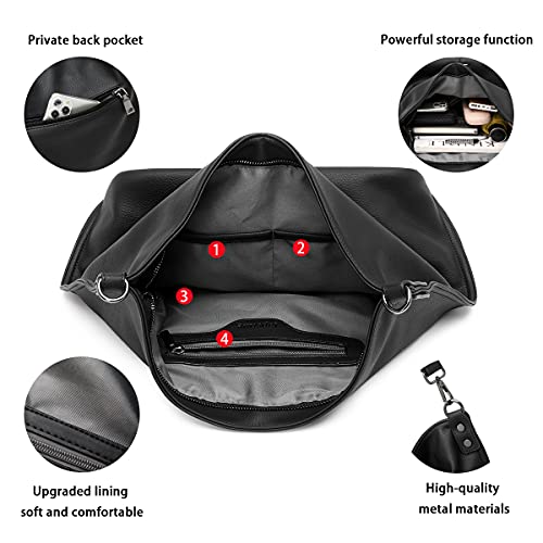 lapsting Hobo Bags for Women Handbags Purse Ladies Boho Shoulder Bag Crossbody Purses Faux Leather - color: H - 17.3inch Black - Black Metal