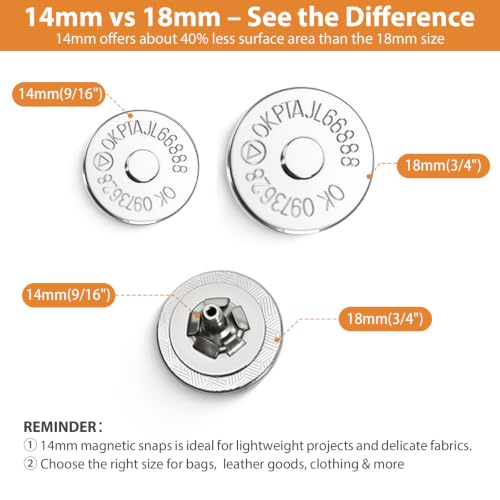 20 Sets 14mm Magnetic Snaps with Install Tool for Lightweight Projects | 2 Colors Silver & Bronze Ultra-Thin Magnetic Clasps with Punch & Setting Tool, Smooth Cap Back for Bags Clothing Leather DIY - color: 20Sets 14mm Ultra-Thin Round