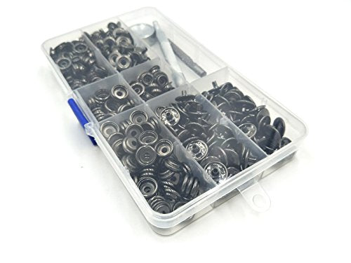 100 Sets - 12mm(1/2") Metal Line 20 Gunmetal Black Plated Steel Snaps Fastener Leather Rapid Rivet Button Sewing with Seting Tool (12mm, Gun Black) (Pack of 2) - color: Gun Black, size: 12mm (Pack of 2)