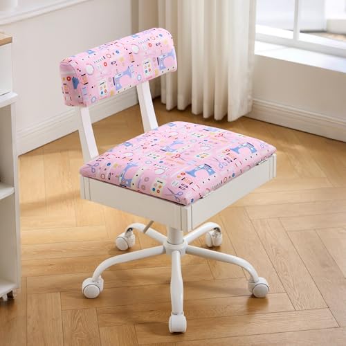 Lessmore Adjustable Height Sewing and Crafting Chair with Wheels, Back Support, and Under Seat Storage - Perfect for Your Craft Room Furniture and Craft Machines (Pink) - color: Pattern-Pink