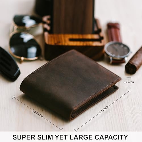 STAY FINE Personalized Wallet for Men, Custom Engraved Leather RFID Blocking Bifold, 2 ID Windows, 8 Card Slots, Gift for Him, Brown - color: Brown Engraved