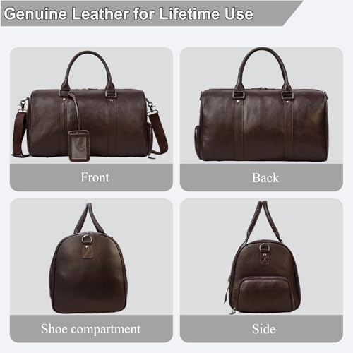 Genuine Leather Duffle Bag, Airline Approved Carry-On Multi Pocket Travel Bag for Clothes Laptop Sportswear, for Overnight Business Trip Gym Daily Use, Brown - color: Y94&22 45cm-BROWN