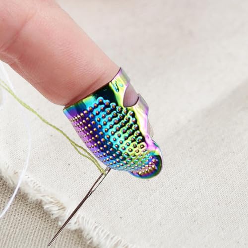 1 Pcs Adjustable Metal Sewing Thimble Finger Protector Open Top Ring Thimble Fingertip Shield for Quilting Embroidery Hand Sewing Tool(Colorful, M) - color: Colorful|M