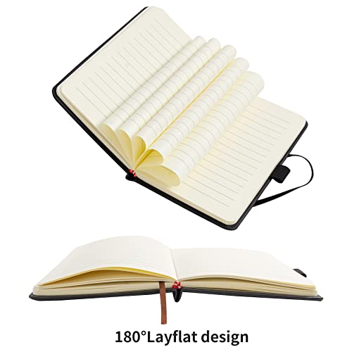 2Pack Pocket Notebook Small Notebook Journal Notebook 4 inches x 5.7 inches 200 Pages Leather Cover With Pen Holder Page Marker Ribbons(Black) - color: Black