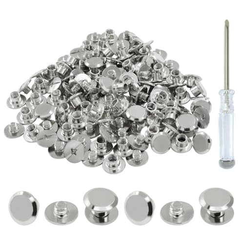 60 Sets Silver Chicago Screws, M5*4mm Leather Rivets Screw Rivets Buttons DIY Leather Trim Craft Bookbinding for Decorate Repair Belt Bag Shoes Purse - color: Silver