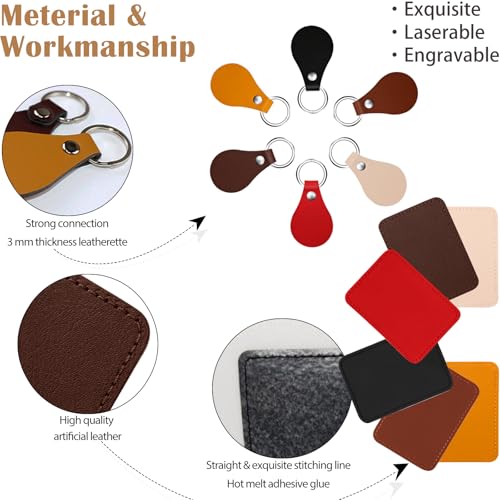 60 Pcs Lasable Engravable Blanks - Leatherette Iron on Hat Patches & PU Leather Key Fob Kit for DIY Custom Laser Engraving Craft Gifts (30 Pcs Colorful Rectangle Patches & 30 Pcs Keychains) - color: Colorful Patches & Colorful Keychains, size: 60 pcs