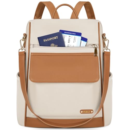 NUBILY Backpack Purse for Women Leather Anti-Theft Mini Backpack Fashion Designer Handbag Convertible Travel Bag Ladies Shoulder Bags, Beige - color: Beige