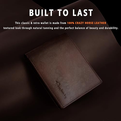 Travelambo Genuine Leather Wallet for Men with Gift Box - Handmade Bifold Stylish - Mens Wallets Rfid Blocking with 2 ID Windows - color: Two-tone Oil-Tanned Brown