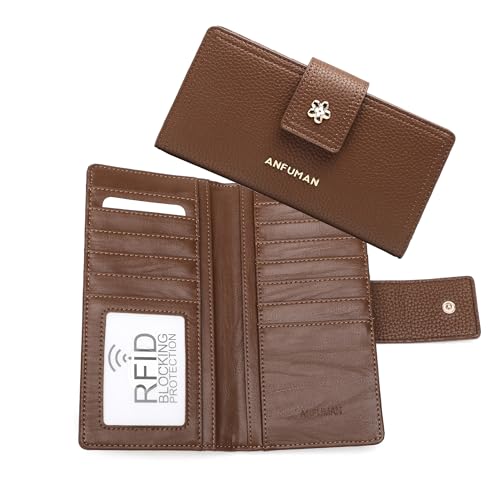 Long Wallets for Women Rfid Blocking Leather Multi Card Holder Wallet Clutch Ladies Wallet Zipper Pocket with ID Window Brown - color: Brown