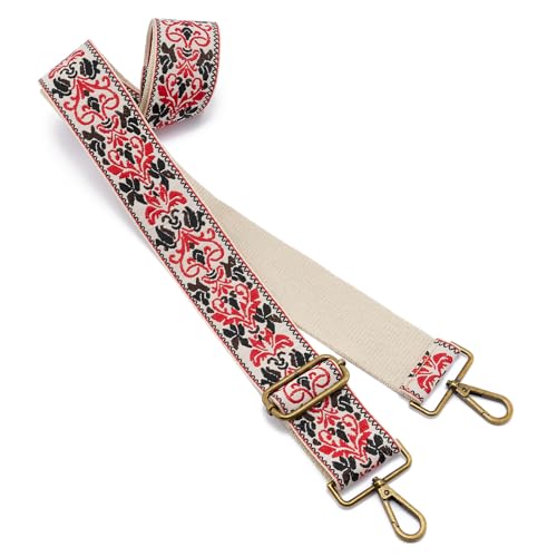 ZOOEASS Bronze Buckles Purse Strap, 2" Wide Crossbody Handbag Strap Adjustable Replacement Shoulder Strap Vintage Embroidery - color: 5cm-color15