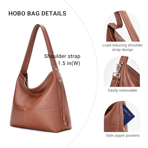Genuine Leather Hobo Bags for Women Crossbody Purses Work Tote Bag Designer Shoulder Handbags with 2 Straps - color: Brown