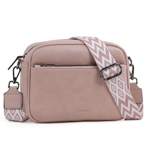 TANTOMI Small Crossbody Bag for Women, Vegan Leather Handbags Shoulder Bag for Travel, Cross Body Purse with Adjustable Strap - color: Dusty Pink