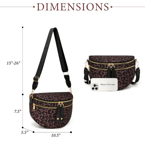 KKXIU Crossbody Bags for Women Nylon Travel Fanny Packs | Large Bum Bag | Spacious Trendy Shoulder Purse - color: Large-Leopard